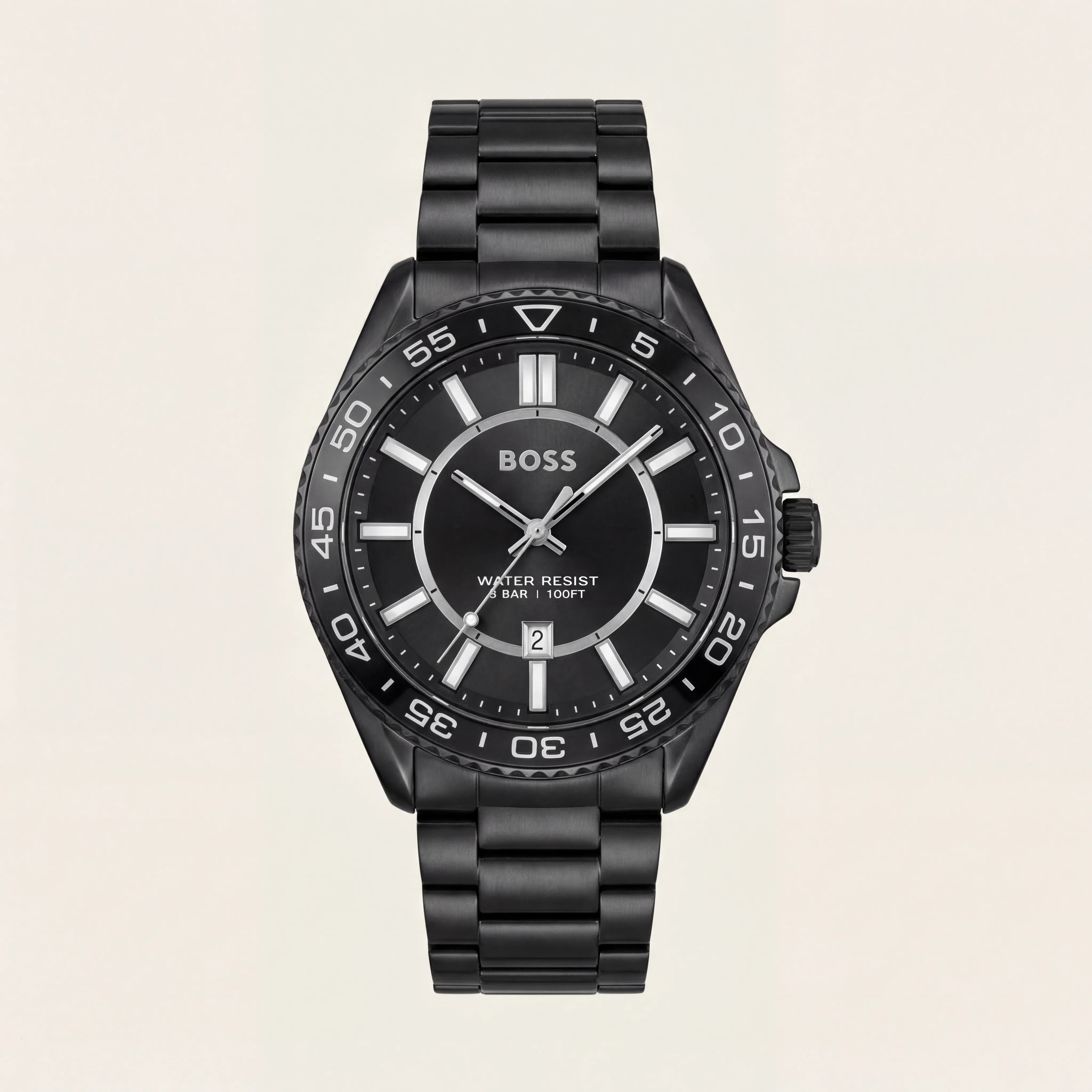 Premium Black Stainless Steel Watch Black Dial Sport Bezel Date Display All-Black Luxury Watch – Men